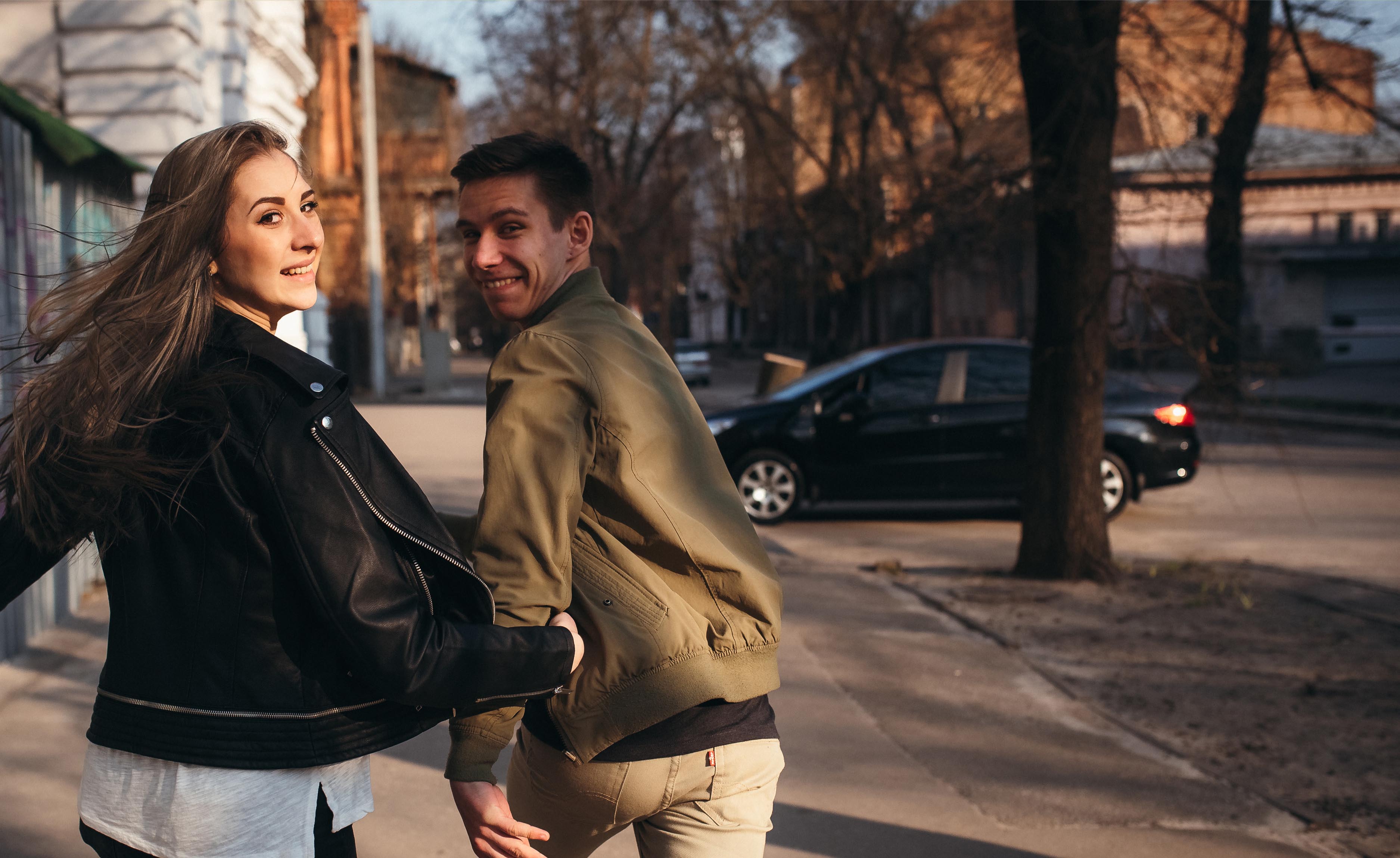 A couple walking down the street